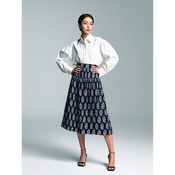 Moon River Anthropologie Midi Skirt Women Sz XS Black Floral Pleated Shopbop - Picture 1 of 8